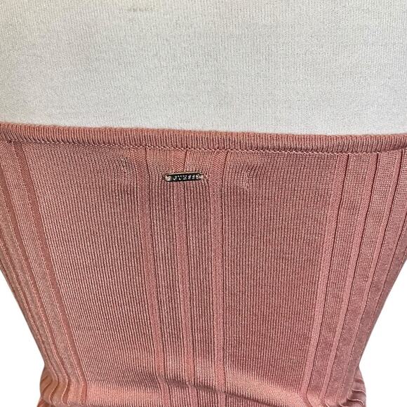 GUESS Blush Pink Size Large Ribbed Soft Stretchy Silver Functional Buttons Thick - Picture 10 of 10